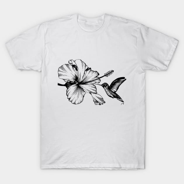 Hummingbird & Hibiscus II T-Shirt by Akbaly